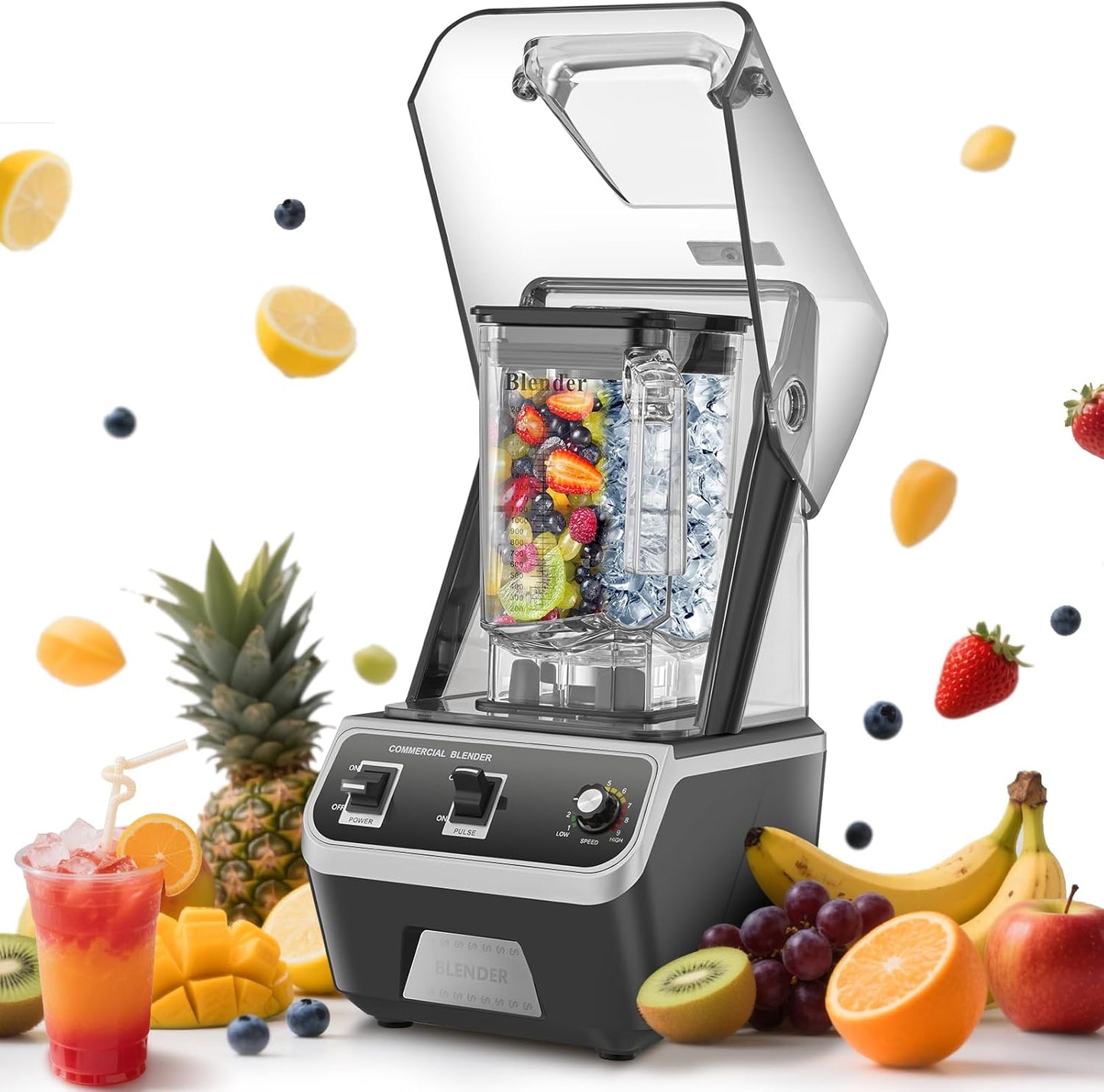 WaterElfo 2200W Commercial Blender for Smoothies - Professional Grade, High Speed Quiet Electric Countertop Blenders with Sound Enclosure, 68oz for Kitchen & Home Use