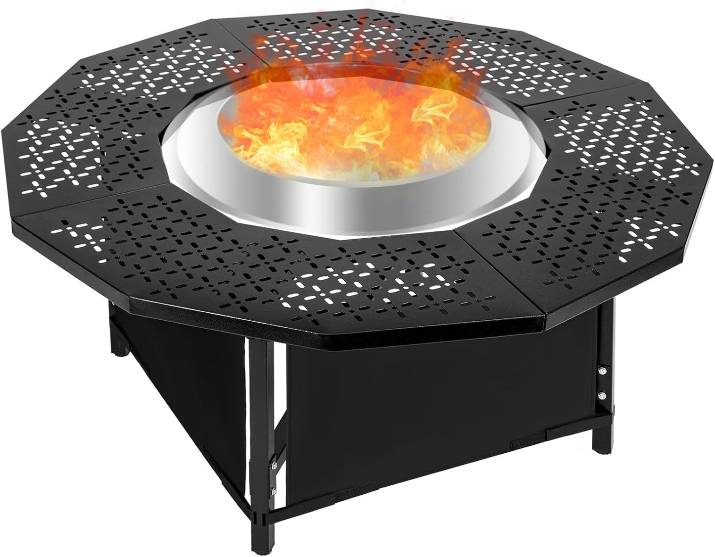 Outafurnia 48 Inch Fire Pit Surround Tabletop for Solo Stove Bonfire up to 27.5" and Most Wood Burning Fire Pits, 28.4 in Inner, Coated Metal Outdoor Fire Pit Table with 360° Safety Barrier