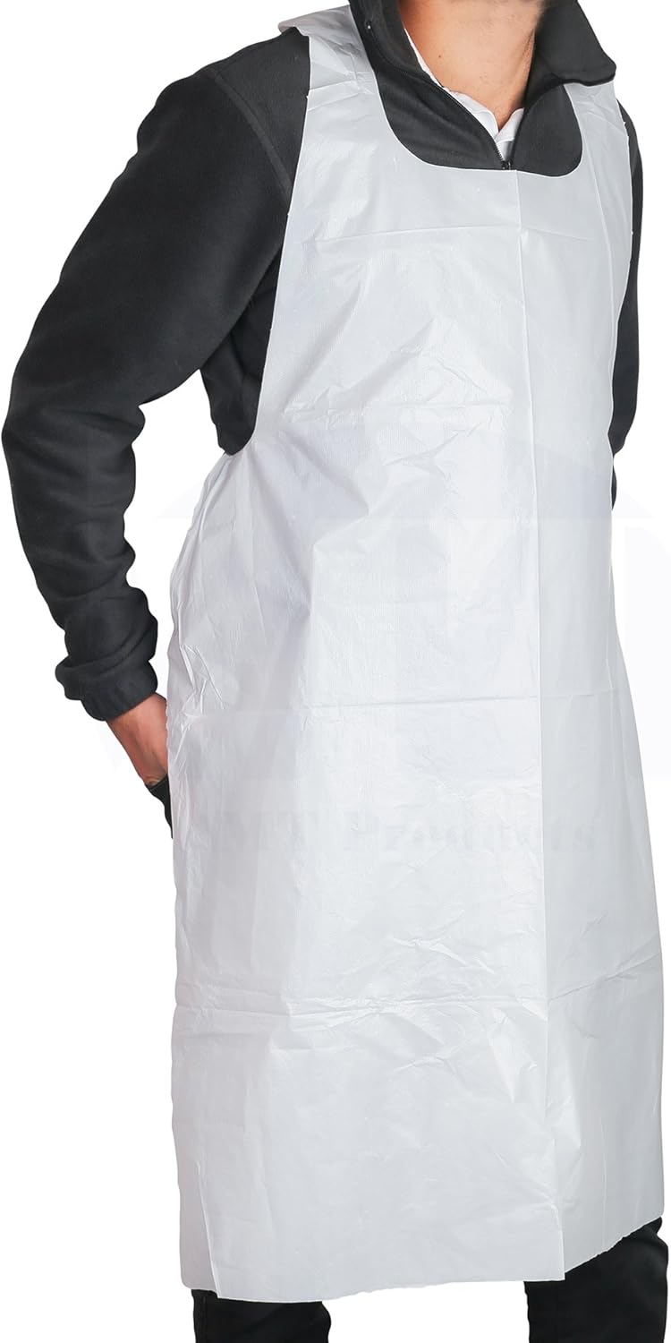 MT Products White Plastic\/Poly Apron 46" x 28" - Disposable Kitchen Apron
