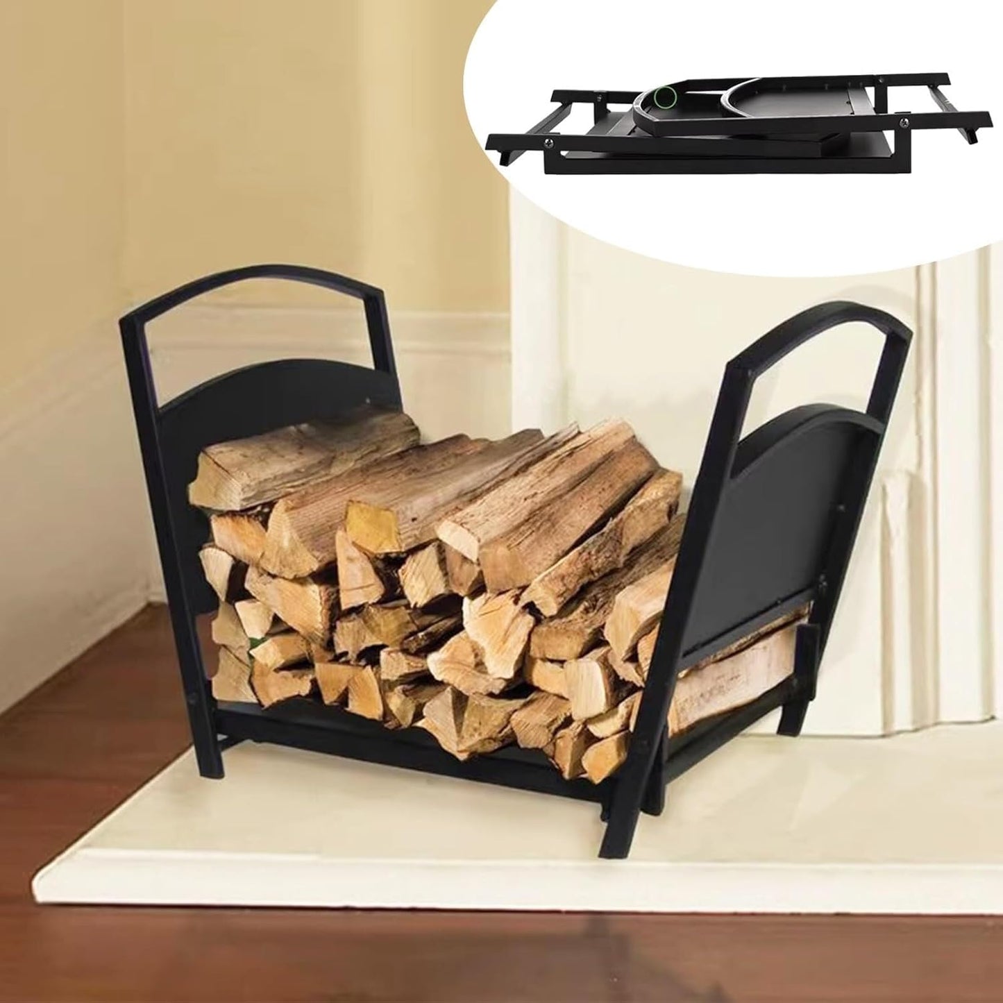 Foldable Firewood Rack – Metal Log Holder With Handle For Indoor & Outdoor Fireplace, Patio, Yard