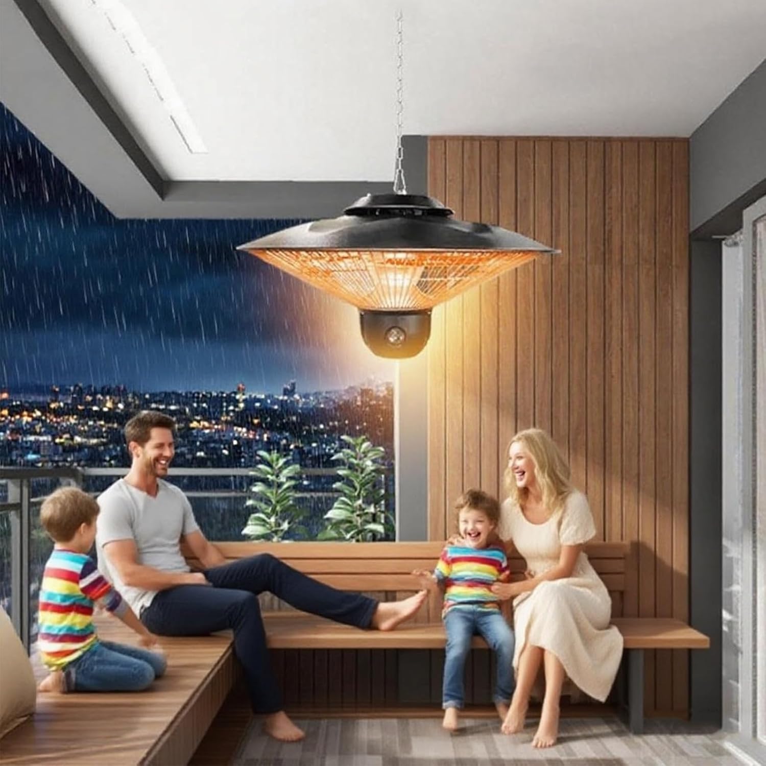 Outdoor Patio Heaters, Electric Patio Heater, Electric Heater with 3 Temperature Settings & Timer & LED Light, Remote Hanging Heater for Balcony Restaurant Backyard Decks