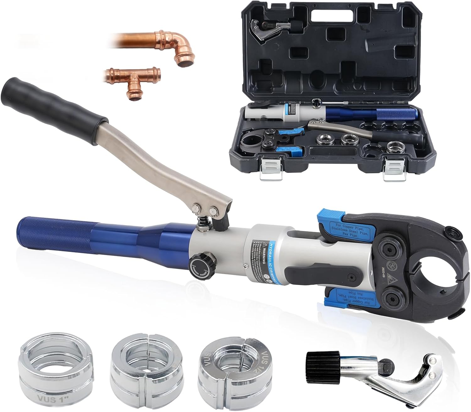 iGeelee Hydraulic Copper Pipe Press Tool for Viega ProPress Fittings | Includes 1\/2", 3\/4", & 1" Dies | Ideal for Narrow Spaces & Tee Fittings | Includes 1 Set of Dies (1950)