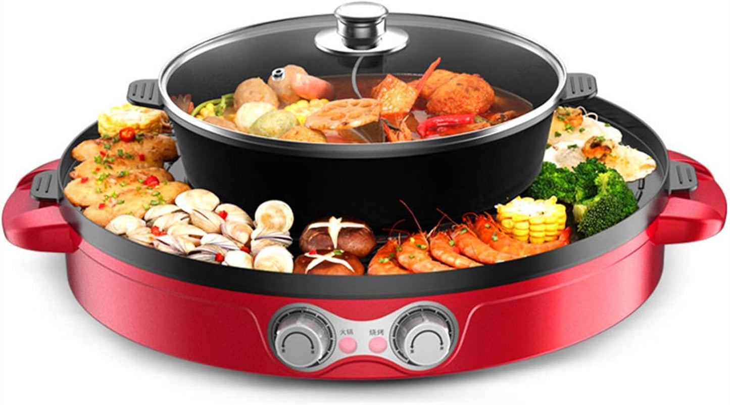 Electric Hot Pot Barbecue Grill,Multi-Function Smokeless Electric Hot Pot,2 In1 Removable Baking Pot,Separate Dual Temperature Control
