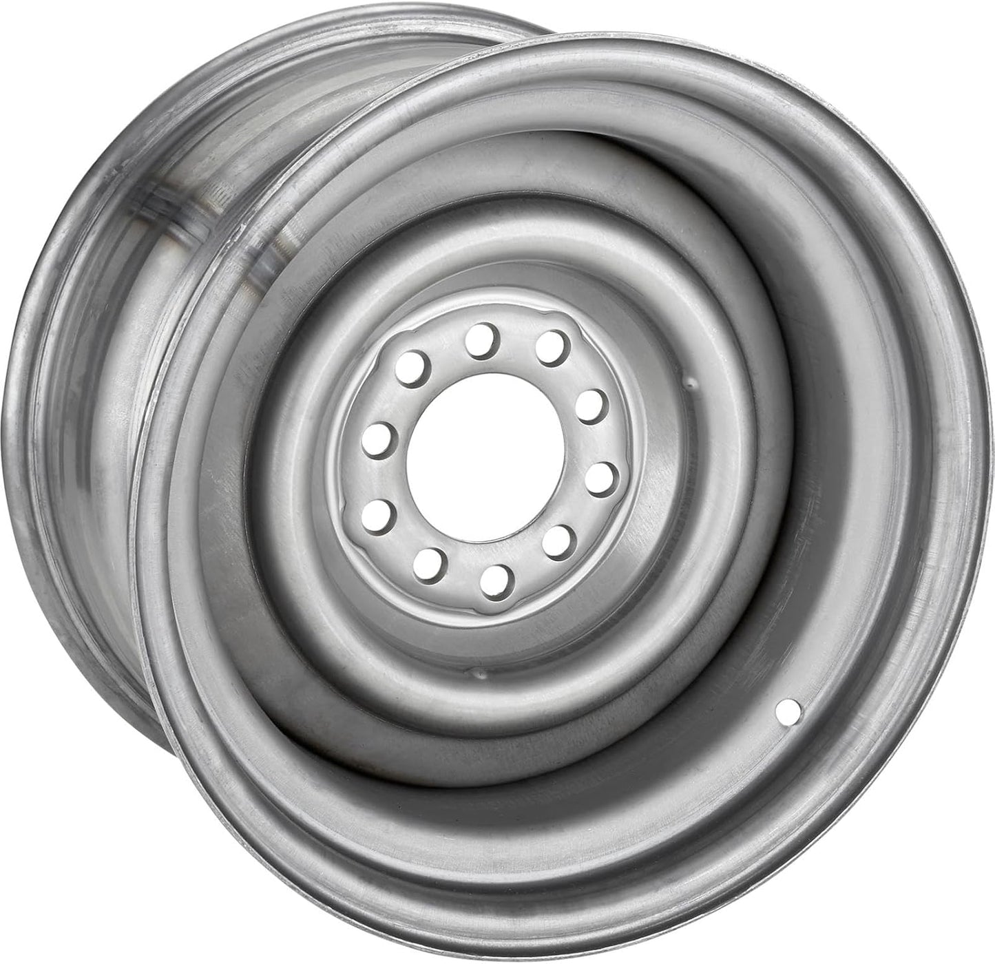 Speedway Motors Smoothie 15 x 8 Plain Steel Wheel, 5 on 4.5\/4.75 Dual Bolt Patterns, 4.25 Wheel Backspacing, 3\/16 Inch Thick Steel Centers with Reinforcing Rib