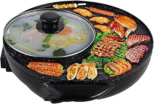 HHWKSJ Electric Grill with Hot Pot, Non-stick coating surface, Hot Pot with Glass Lid,1300W 110V