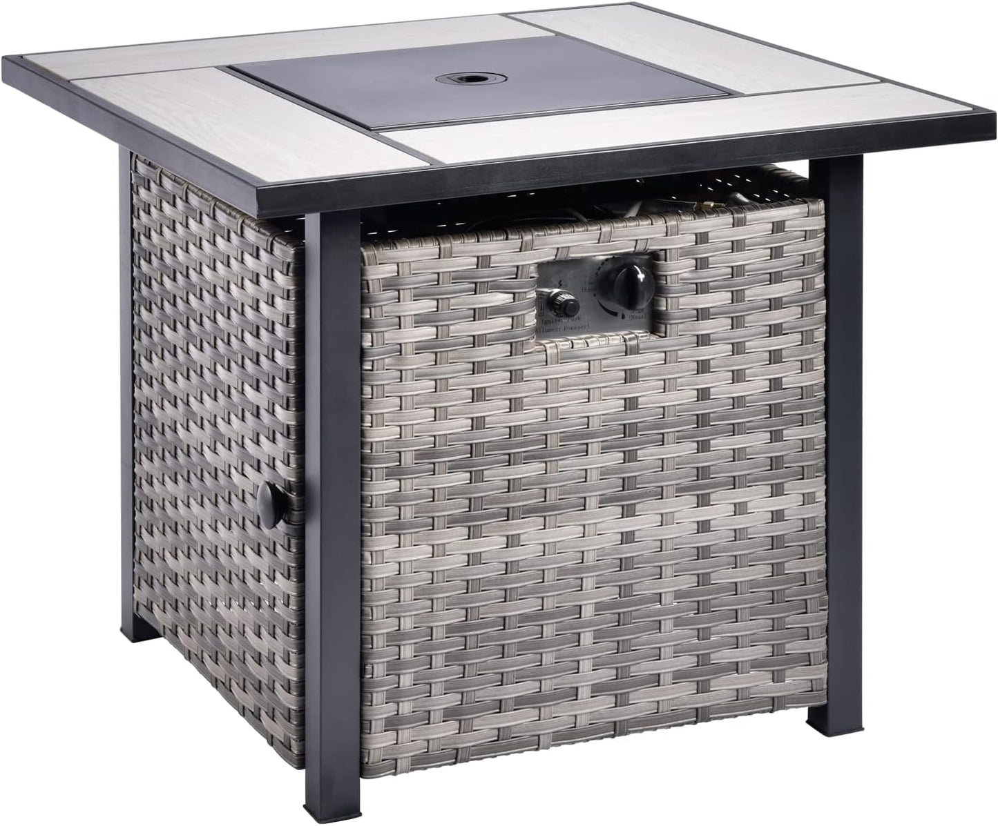 OVIOS 30 Inch Outdoor Fire Pit Table 50,000 BTU Square Propane Firepits with Steel Lid Lava Rock Waterproof Cover Wicker Tables for Patio Backyard Deck Balcony, Grey Rattan