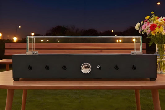 Wind-Resistant 28-Inch Rectangle Fire Pit, 40000BTU Outdoor Propane Fire Pit with Durable Iron & Stylish Glass Beads Design for Patio, Backyard Garden, Modern Outdoor Living