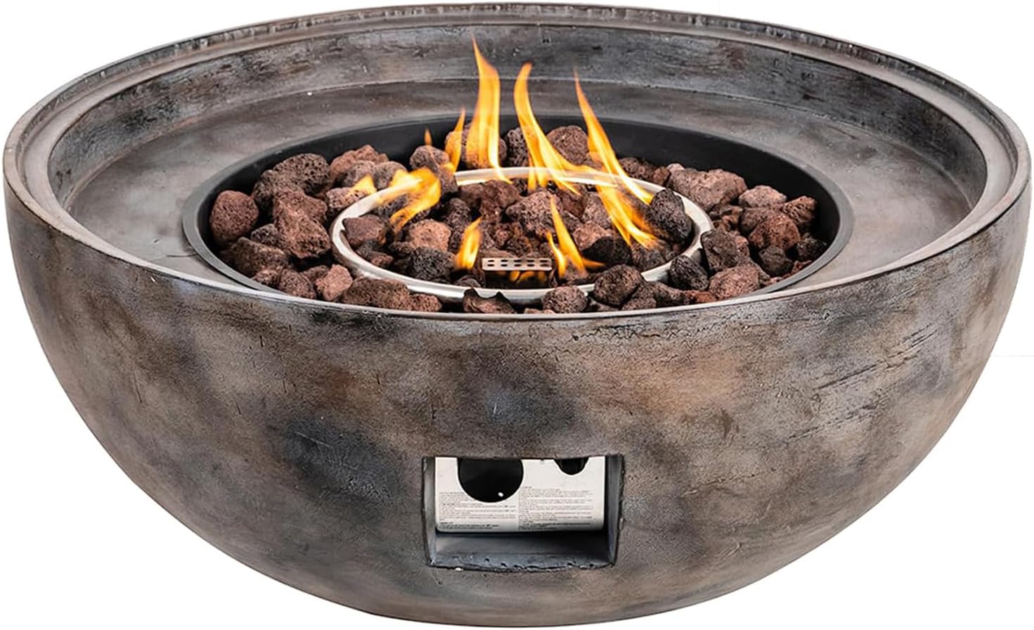 Stonebridge MGO Alloy Steel Fire Pit Bowl 31-Inch Round Propane Gas Fire Bowl with Shale Finish, 50,000 BTUs, CSA Certified, Lava Rock, Weatherproof Cover (No Side Table Include)
