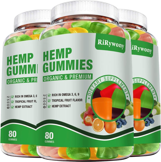 Hemp Gummies (3 Packs), High Potency Edible Gummies Extra Strength Sleep, Pain, Anxiety Organic Hemp Oil Extract Vegan Bear Gummy - 240 Counts Candy