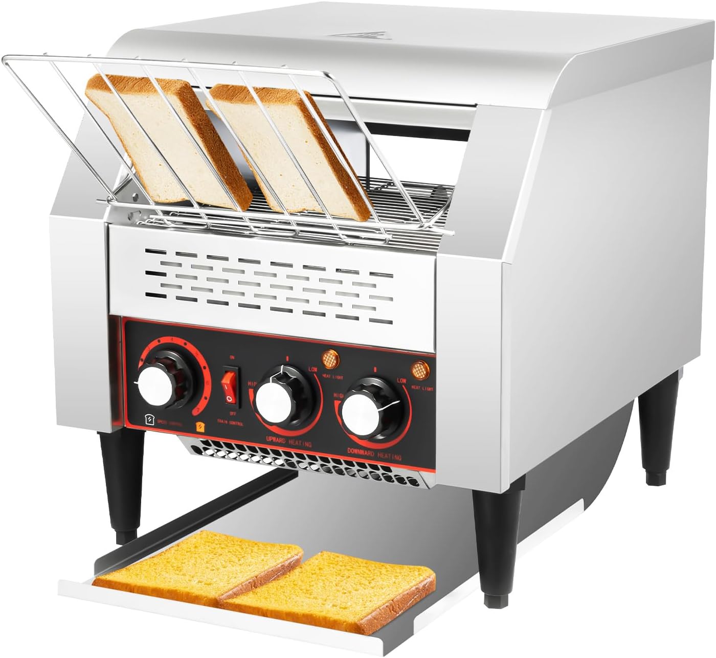 Commercial Conveyor Toaster, 300 Slices/Hour Stainless Steel Heavy-Duty Industrial Toasters, 2200W Single/Double-Sided Conveyor Toasters with 3-Ring Heating Tubes 7-Speed for Bagel Buns