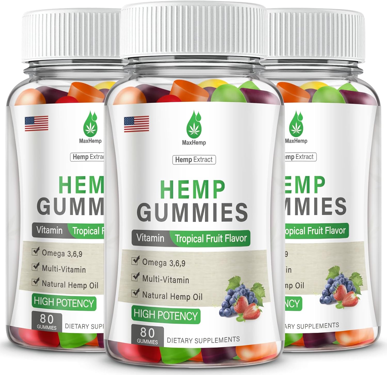 3 Pack Hemp Gummies Extra Strengthen for Pain Sleep, Organic High Potency Hemp Gummy Supplement with Hеmp Oil Extract, 240 Gummies
