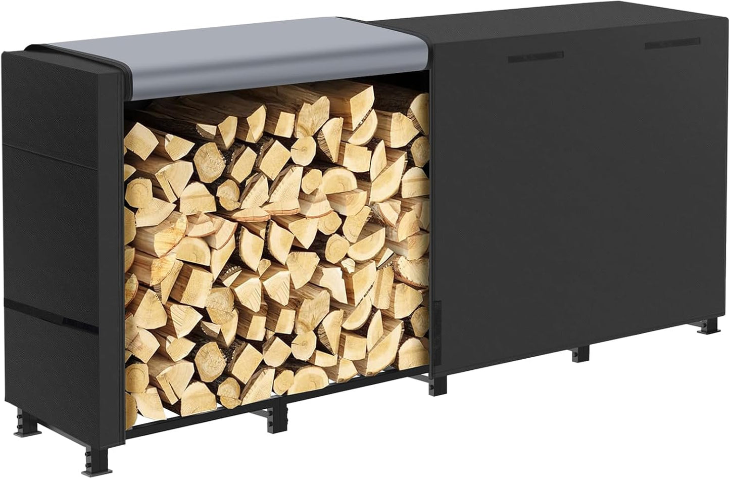 LOENIY 8ft Firewood Rack Outdoor with Waterproof Widened Cover, Heavy Duty Firewood Holder includes 2 Lateral Rods, Powder-coated Wood Rack with Carrier Bag, Firewood Storage Rack