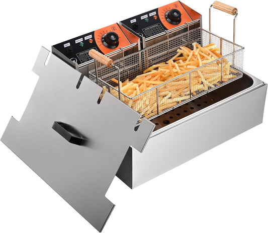 WeChef Electric Countertop Fryer 20L 5000W Commercial Deep Fryer Stainless Steel Single Large Tank with Basket for Commercial Restaurant