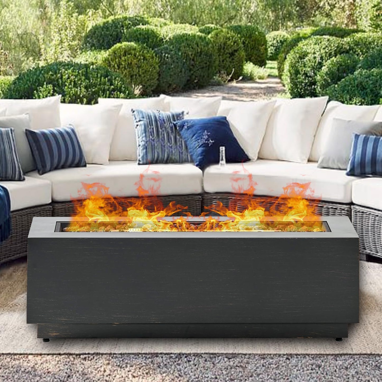 48“ Outdoor Propane Fire Pit, 50,000 BTU Rectangular Iron Gas Fire Pit, Modern Patio Firepit Table Waterproof Outside Metal Heater Fireplace for Deck Backyard Garden