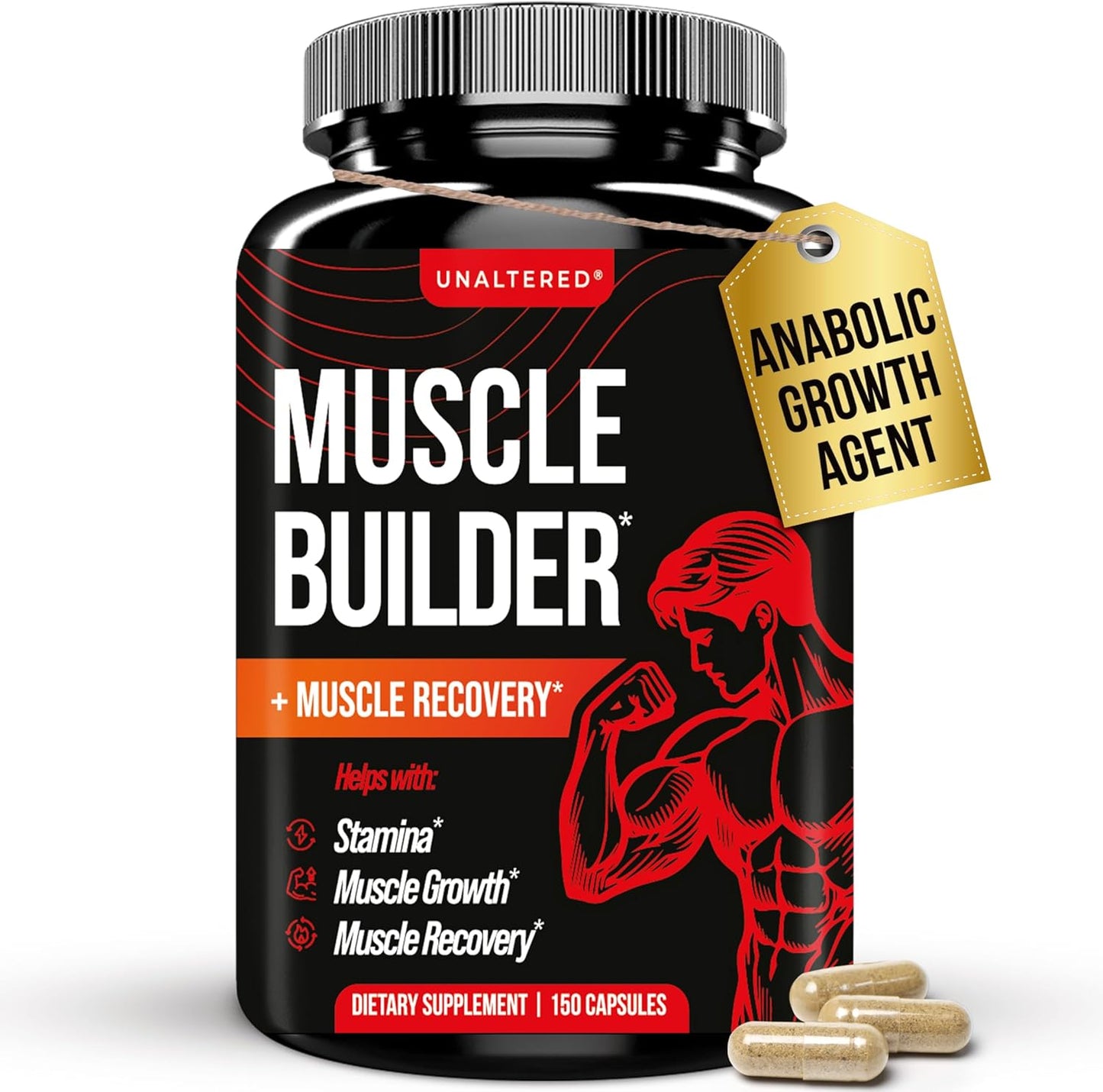 UNALTERED Anabolic Muscle Builder for Men - Growth, Size, Strength - Natural Muscle Building Supplement & Energy Booster - Tribulus Terrestris, Ginseng, Vitamin D3, Ashwagandha - 150 Capsules