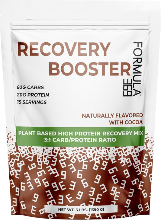Recovery Booster, Vegan High Protein Recovery Mix, Post Exercise Shake w/ 20g Protein and 60g Carbs, 100% Natural, 3 pounds, Gluten Free, allergen Free.