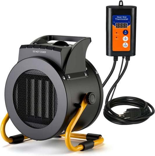 Greenhouse Heater with Digital Thermostat, 1500W\/750W Electric Grow Tent Heaters, 3S PTC Fast Heating, 3 Modes Adjustment, Overheat Protection for Patio, Grow Tent, Greenhouse, Outdoor, BK