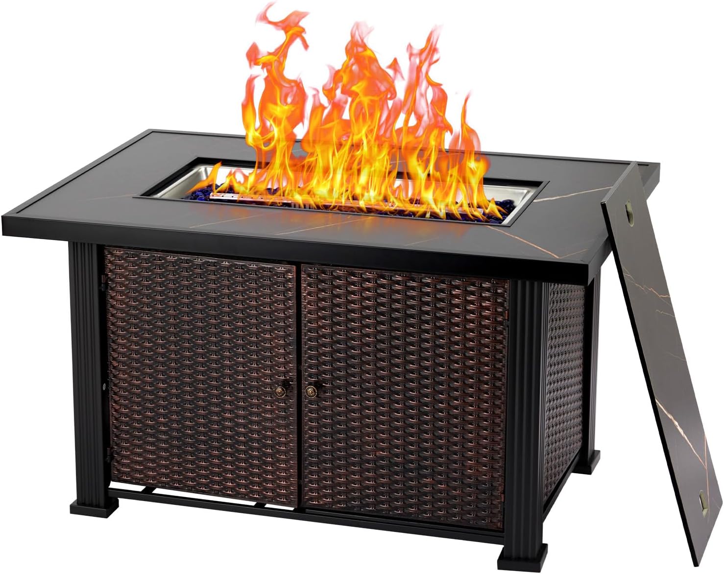 44-Inch Propane Fire Pit Table, 50000 BTU Outdoor Rectangle Fire Table with Protective Cover & Rain Cover \u2013 Durable Steel and Iron Design, Ideal for Patio, Garden, and Backyard Use