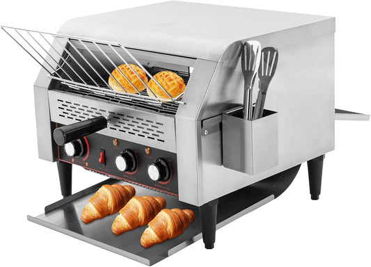 450 Slices/H Commercial Electric Conveyor Toaster w/ 7 Speed Adjustable Countertop Stainless Steel Bread Toaster for Bagel Burgers bun Baked Food Sandwich, 2400W Heavy Duty Restaurant Toaster