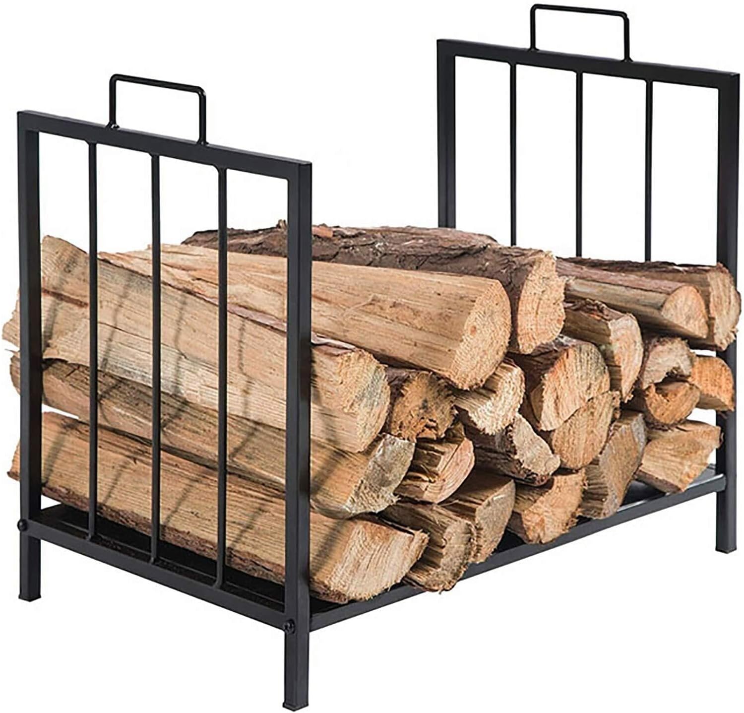 Small Compact Firewood Log Rack, 17-Inch Heavy-Duty Iron Wood Holder For Indoor Fireplace, Stove & Outdoor Fire Pit