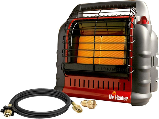 Mr. Heater Portable Big Buddy Propane Heater - 10-Ft Hose & Tank Adapter Bundle - Indoor/Outdoor Use - 4,000, 9,000 or 18,000 BTU (3 Items)