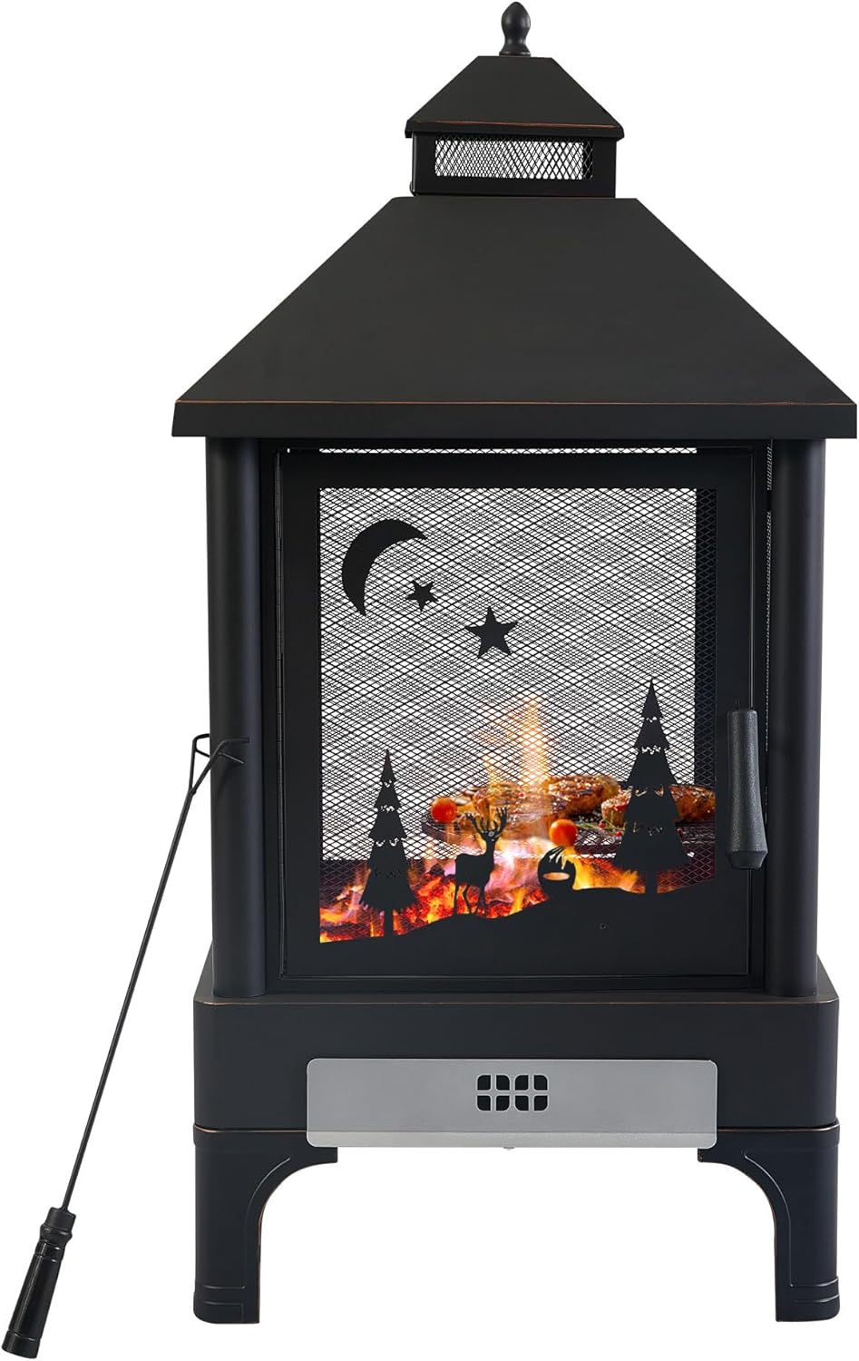 Dithoko Fire Pit, 2 in 1 Wood Burning Fire Pit with Mesh Spark Screen Doors, BBQ Grill and Fire Poker, 24.41 Inch Outdoor Metal Chiminea Fireplace for Patio Backyard Garden Picnic Bonfire Camping