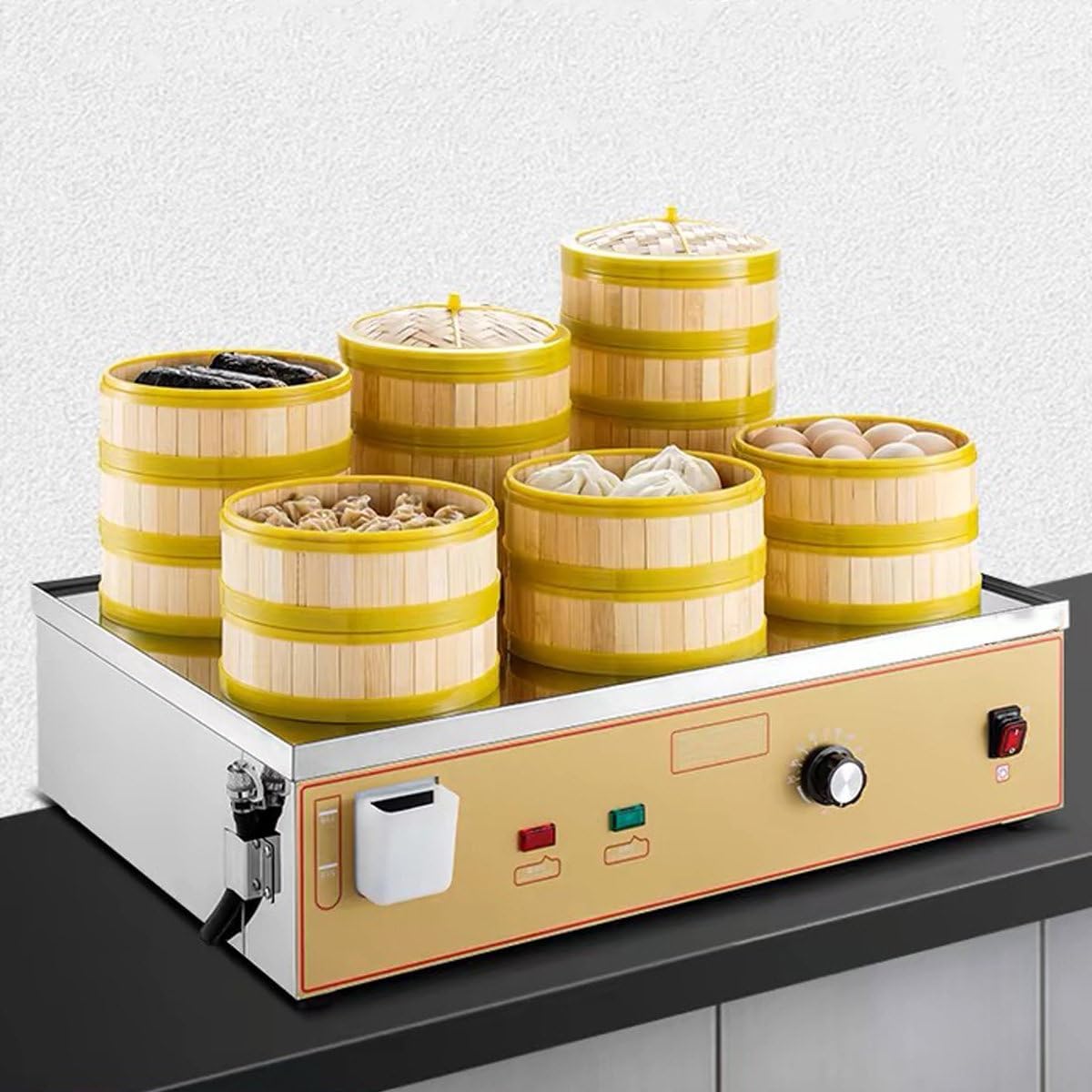 Electric Food Steamer for Cooking, 2/4/6-Hole Electric Steamed Bun Machine, Commercial Electric Steamer, 30~110°C Temperature, Independent Water Supply,6Hole