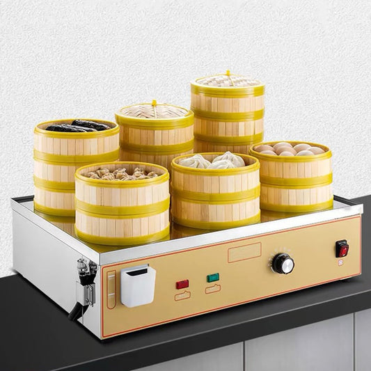 Electric Food Steamer for Cooking, 2/4/6-Hole Electric Steamed Bun Machine, Commercial Electric Steamer, 30~110°C Temperature, Independent Water Supply,6Hole