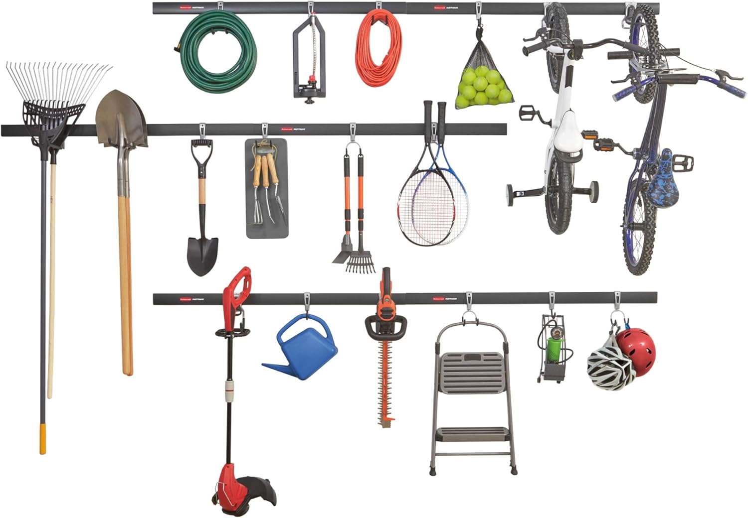 Rubbermaid 15-Piece FastTrack Garage Wall-Mounted Storage Kit, 4 Rails and 11 Hooks, for Home\/House\/Tool\/Sports\/Equipment\/Utility Purposes