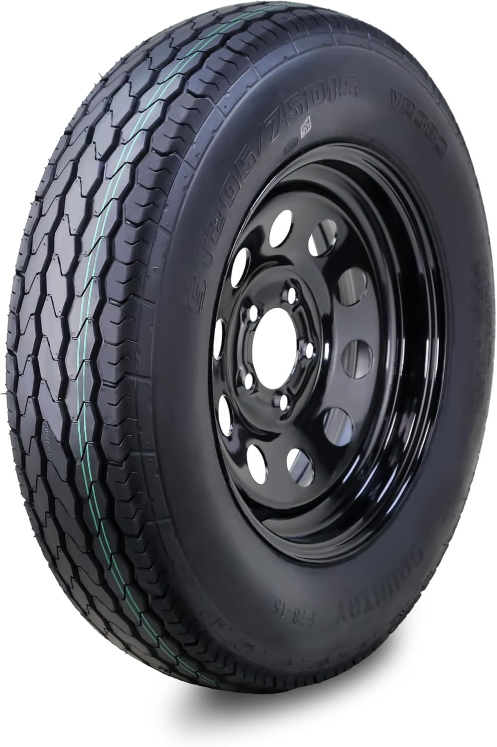 Free Country Trailer Tire Wheel Assembly ST205\/75D15 6-Ply C 101L 5 Lug on 4.5" PCD Black Mod Wheel
