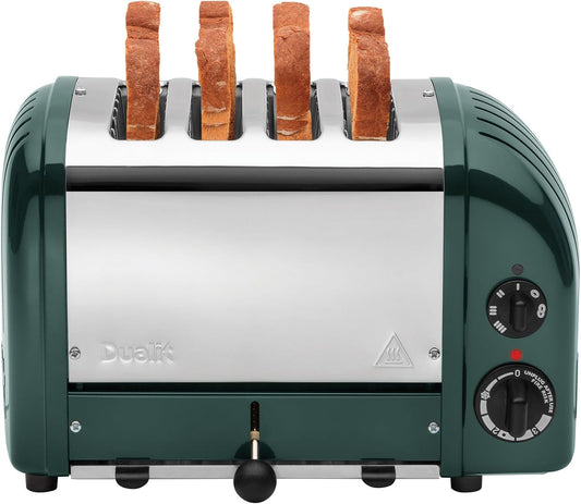 Dualit Classic 4 Slice NewGen Toaster - Stainless Steel - Hand Built in the UK - Replaceable ProHeat elements - Defrost Bread - Mechanical Timer - Evergreen Classic Toaster
