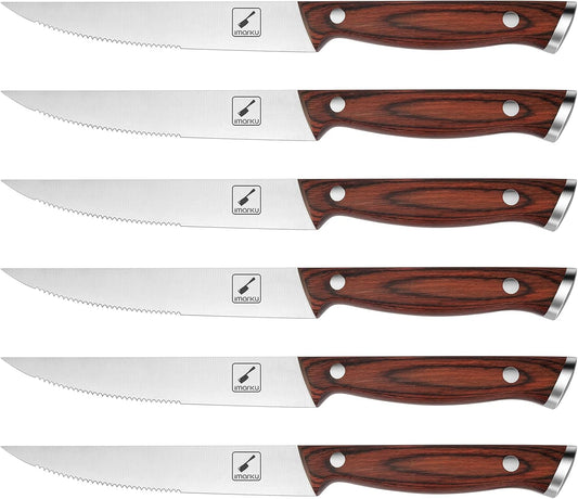 imarku Steak Knives Set of 6, Japanese HC Steel Premium Serrated Steak Knife Set with Ergonomic Handle and Gift Box, Home Essential, Best Birthday Gifts for Women and Men