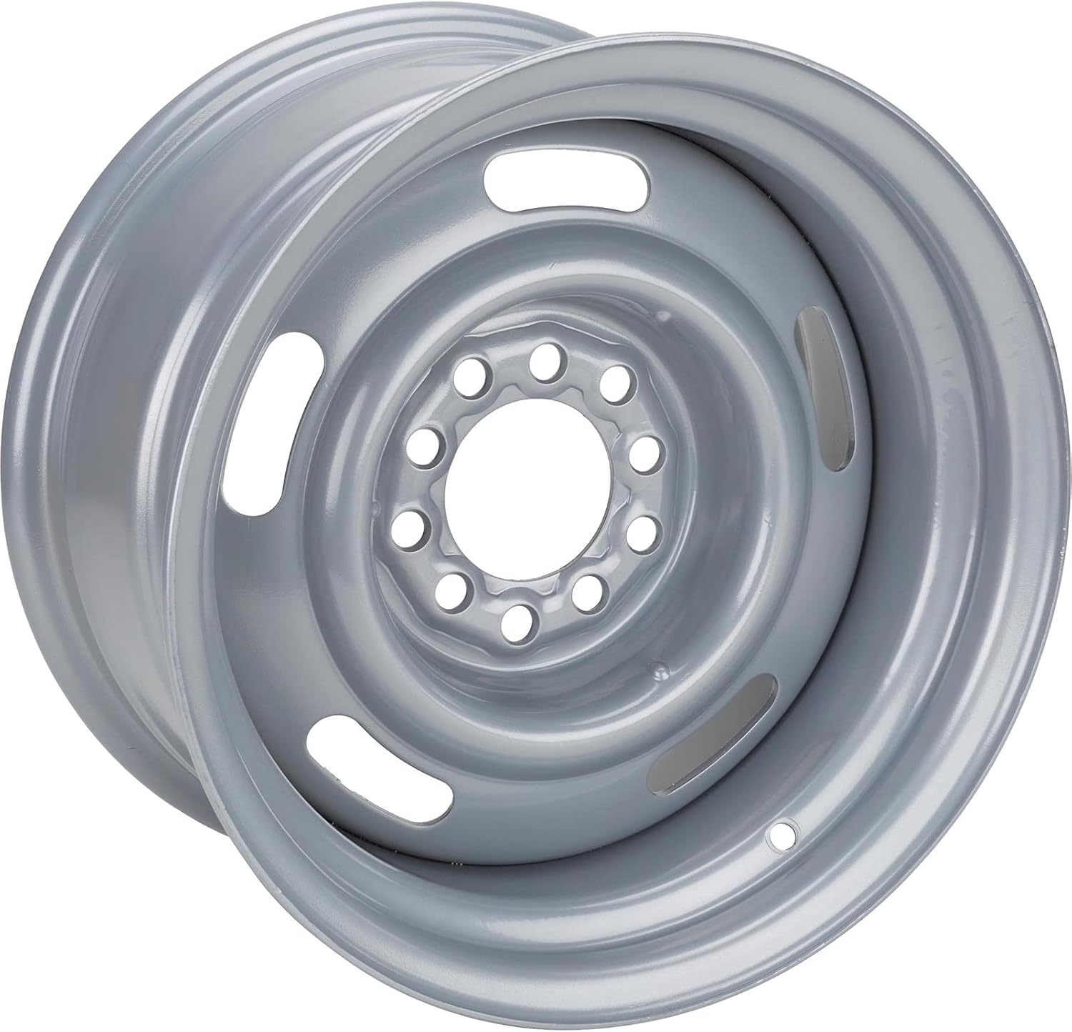 GM Dual Pattern Silver 15x5 Rally Wheel, 4.5 Inch-4.75 Inch