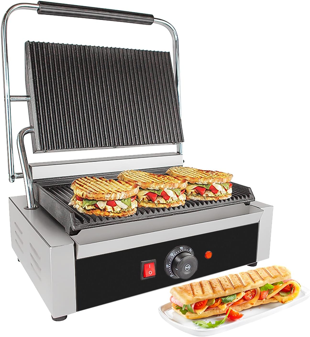 GorillaRock Electric Panini Grill | Nonstick Sandwich Press | Manual Control | 110V