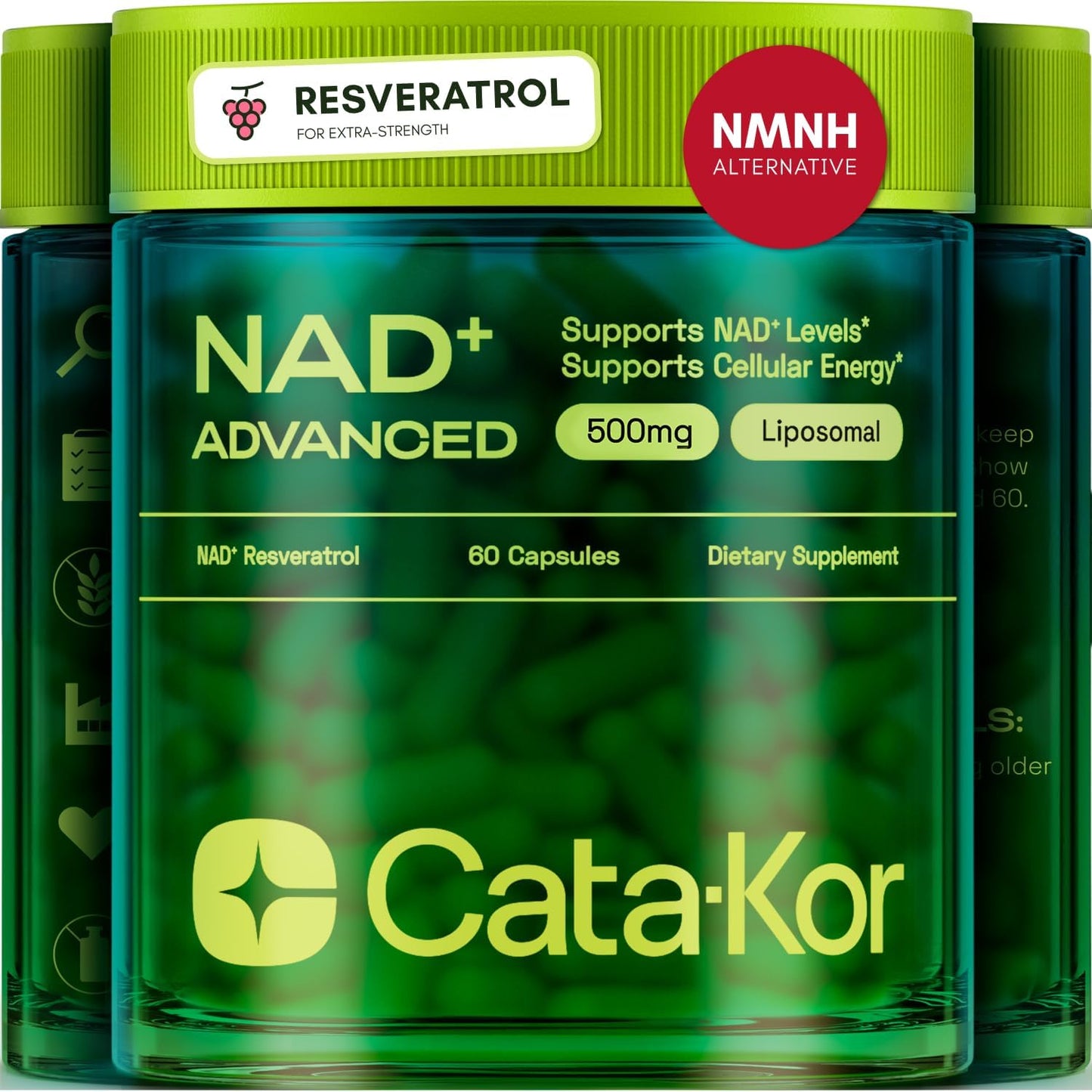 Cata-Kor NMNH Supplement Alternative \u2013 Liposomal NAD + Resveratrol \u2013 30-Day Supply \u2013 High Purity NAD Supplement for Energy & Healthy Aging \u2013 60 Capsules