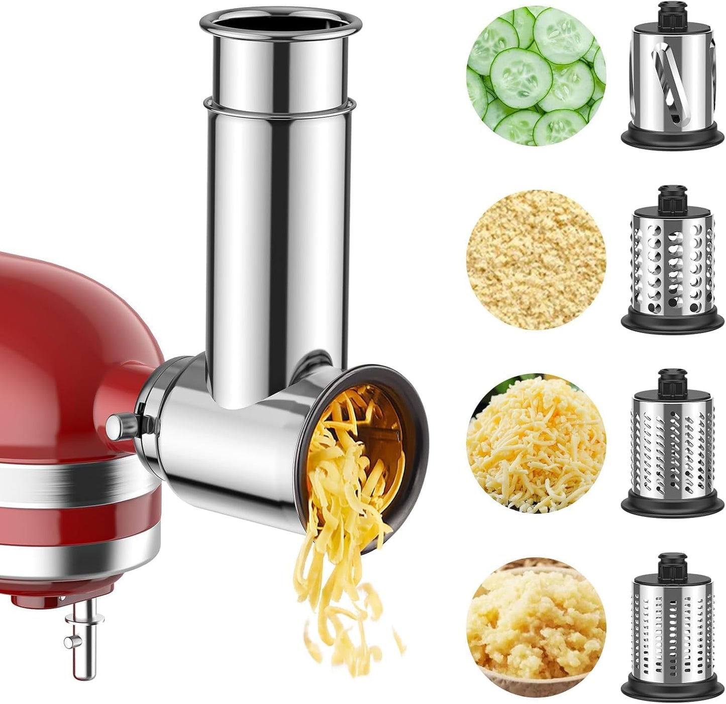 Stainless Steel Slicer Shredder Attachment for KitchenAid Stand Mixer, Salad Machine with Vegetable Slicer, Salad Maker, Grinding Powder, Cheese Grater by Cofun