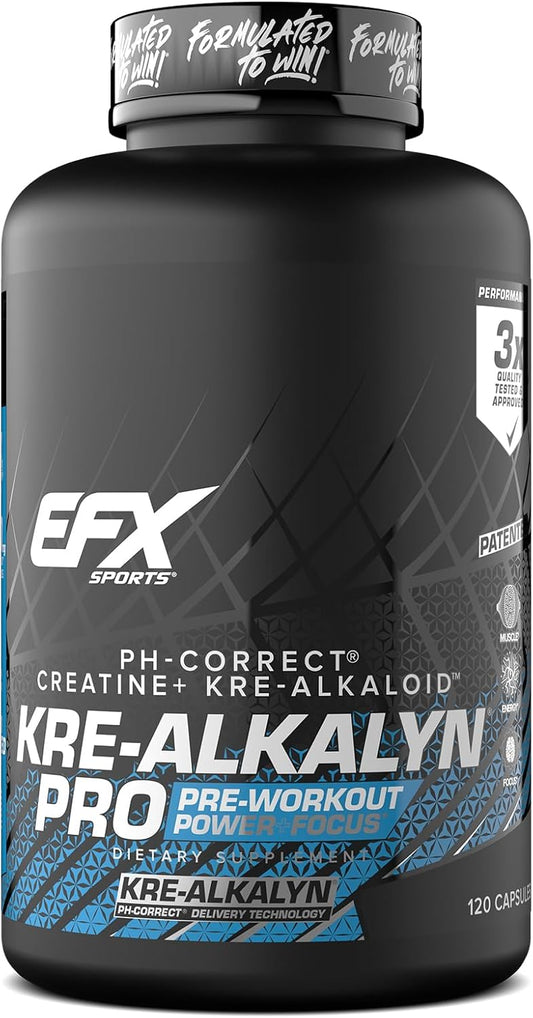 EFX Sports Kre-Alkalyn Pro | pH Correct Creatine Monohydrate Pill Supplement | Muscle Building Pre Workout for Men & Women
