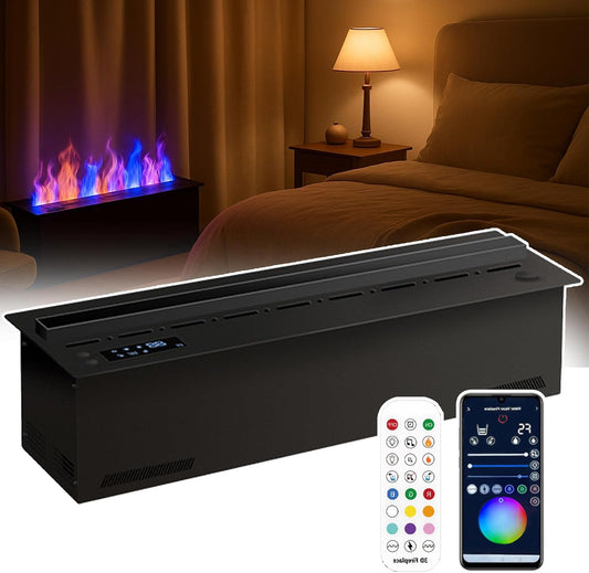 3D Water Vapor Fireplace, Automatic Water Fireplace,9 Color Adjustable Flame|3D Simulated Flame - Water Mist Touchable, Recessed Vapor Fireplace with Remote/App Control, for Home 50cm/19.6in