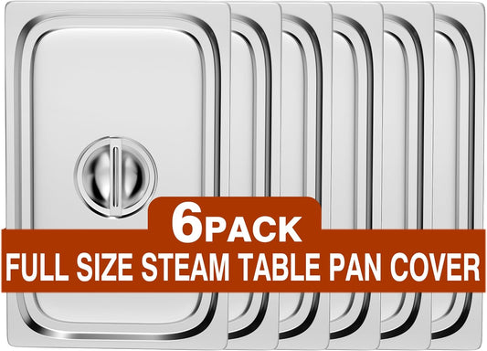 WantJoin Steam Table Hotel Pan Lids - 6 Pack Plain Cover for 1\/1 Full Size Stainless Steel Metal Tray Sets Food Storage Container Restaurant Chafing Dishes Commercial Buffet Warmer Catering Supplies
