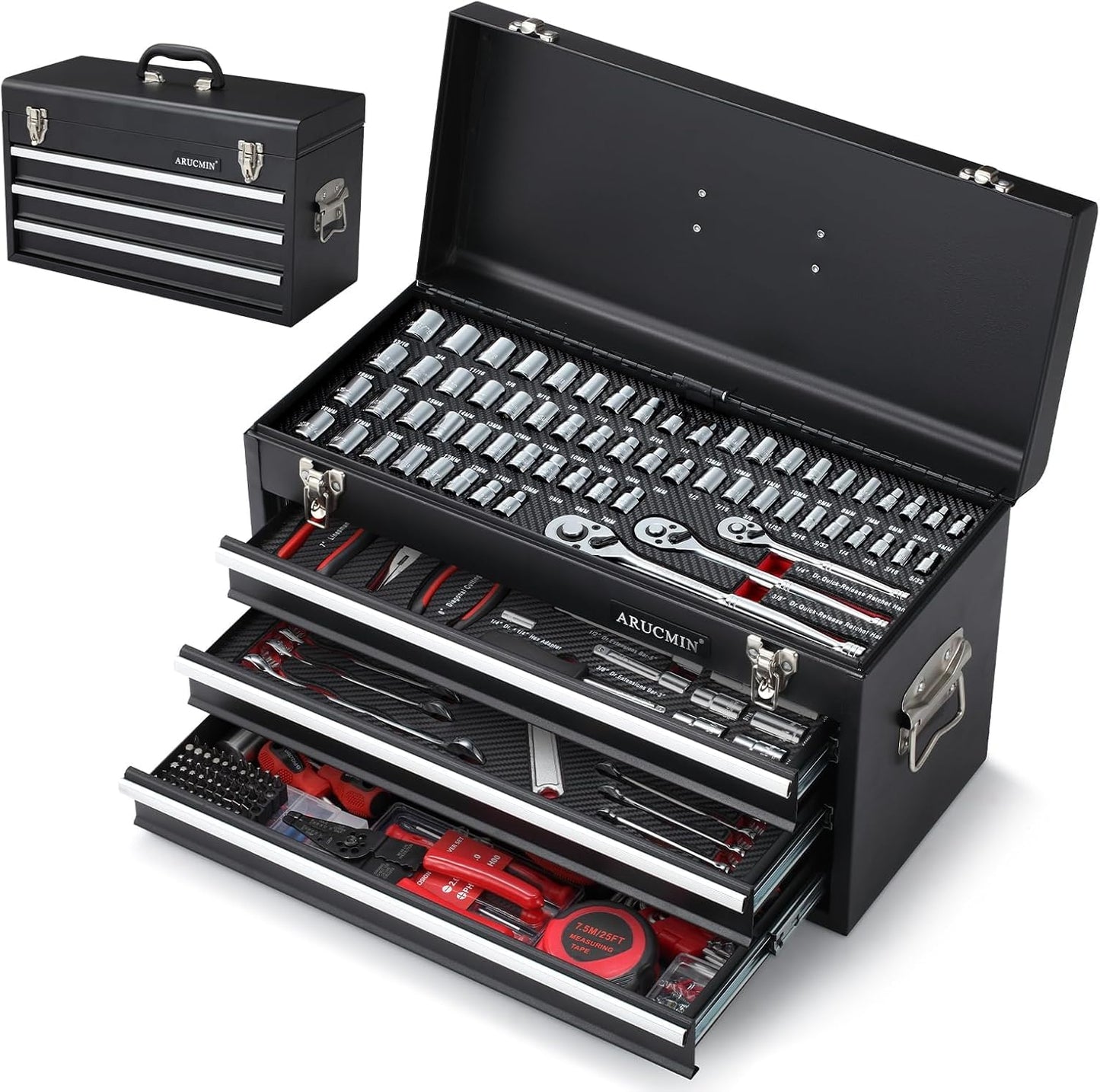 ARUCMIN 438-Piece Mechanics Tool Set with 3-Drawer Heavy Duty Metal Box Repair Tool Kit -02