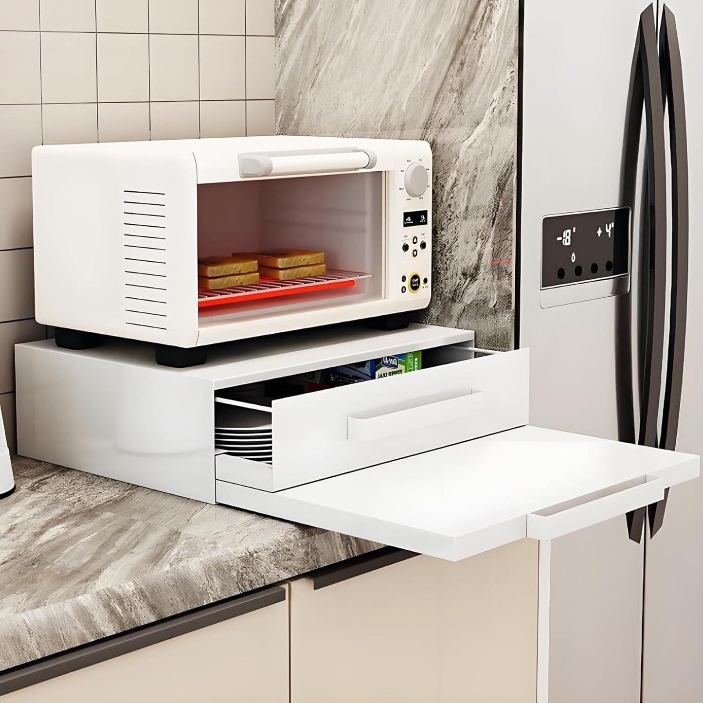 Kitchen Countertop Organizer Appliance Stand Push-Pul Storage Stand Rack for Microwave with Drawer Countertop Organizer Appliance Stand with Pull-Out Shelf,Living Room