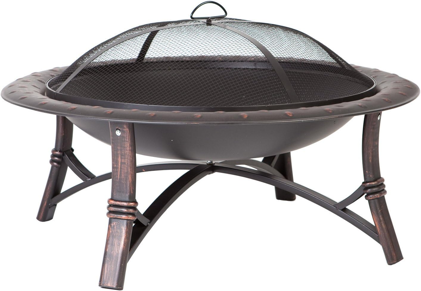 Fire Sense 60857 Fire Pit Roman Brushed Painted Steel Legs Wood Burning Lightweight Portable Patio Outdoor Firepit Backyard Fireplace Included Screen Lift Tool - 35"