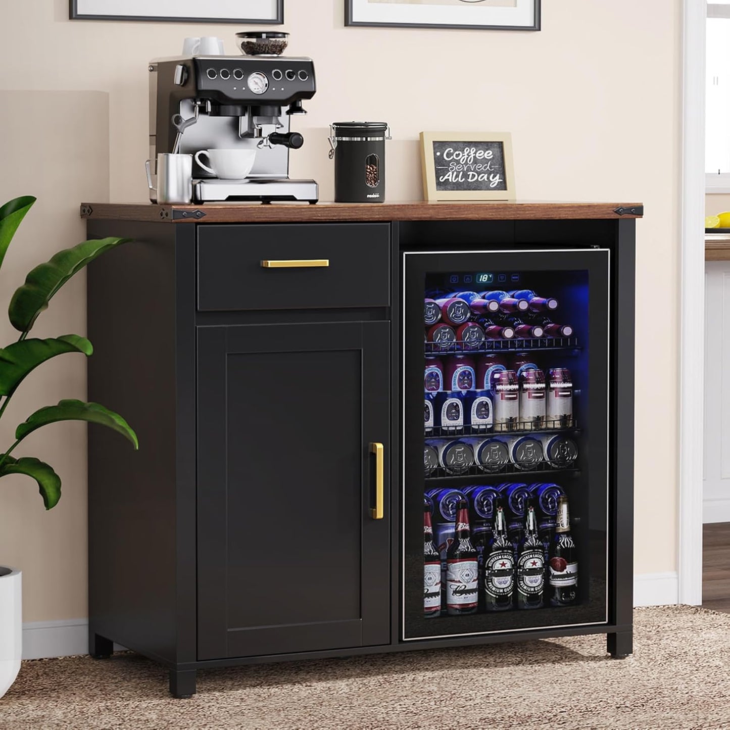 GDLF Coffee Bar with Mini Fridge Space, Mini Fridge Cabinet Stand，Liquor Wine Cabinet for Dorm, Kitchen or Office, 39.4" W X 20.9" D Tabletop