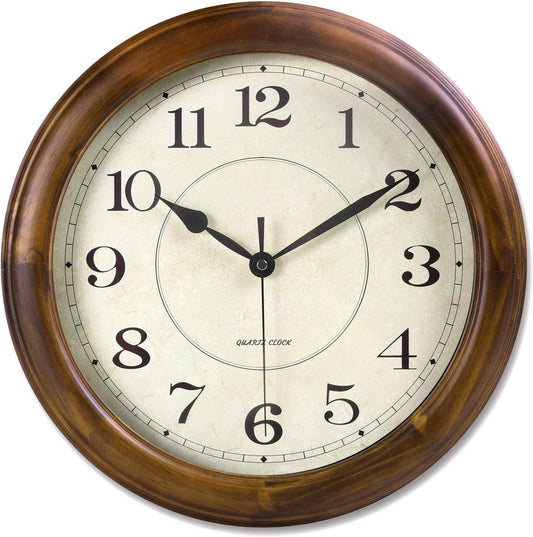 Kesin Wall Clock Wood 14 Inch Silent Wall Clocks Large Decorative Battery Operated Non Ticking Analog Retro Clock for Living Room, Kitchen, Bedroom