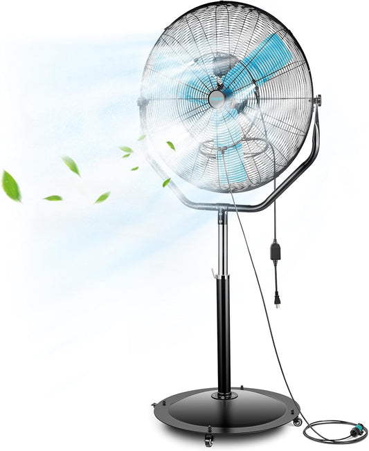 pasapair 8160 CFM 30" High Velocity Outdoor Misting Fan, Standing Fans for Patio Waterproof, Cooling Floor Fan 3-Speed, 360°Rotating, Adjustable Height,4 Casters, Heavy Duty Metal Industrial Fan
