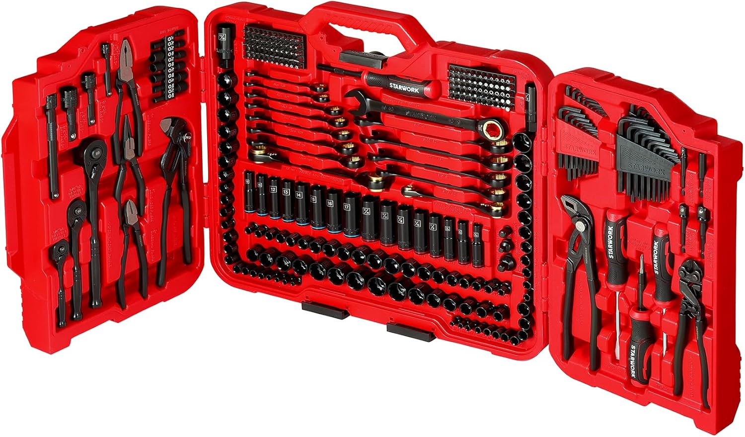 STARWORK TRUE MECHANIC 312-Piece Mechanics Tool Set and Socket Set, Professional【Pliers Wrench 】 SAE/Metric