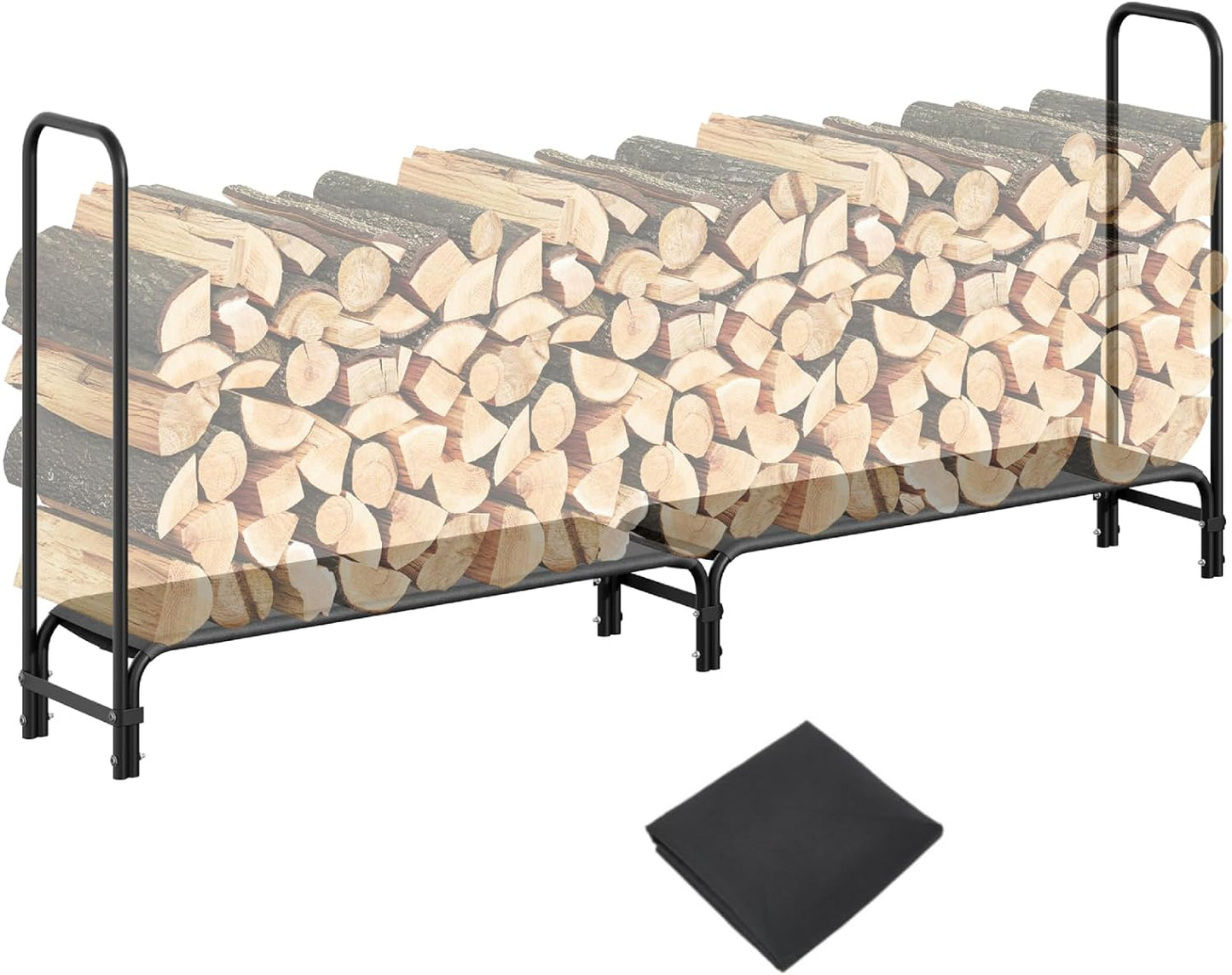 Garvee Heavy Duty 8 ft Firewood Rack Outdoor with Cover Large Steel Log Holder for Patio\/Backyard, Weatherproof Wood Storage with Ventilated Design, Easy Assembly No Tools Needed (8 ft)