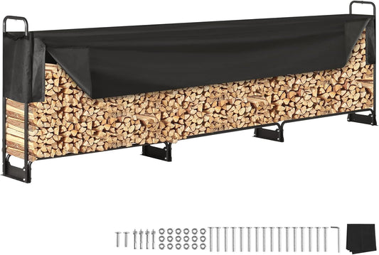 VEVOR 12.7FT Outdoor Firewood Rack with Cover, 152x14.2x46.1in, Heavy Duty Firewood Holder & 600D Oxford Waterproof Cover for Fireplace, Patio, Indoor\/Outdoor Log Storage Rack for 3\/4 Cord of Firewood