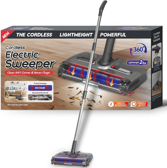 WarmWink Swivel Cordless Sweeper,Floor Cordless Sweeper, Cordless Electric Sweeper Rechargeable Cordless Sweeper, 360 Direction, Hard Floor Sweeper Roller Sweeper for Home Crumbs,Kitchen, pet Hair,