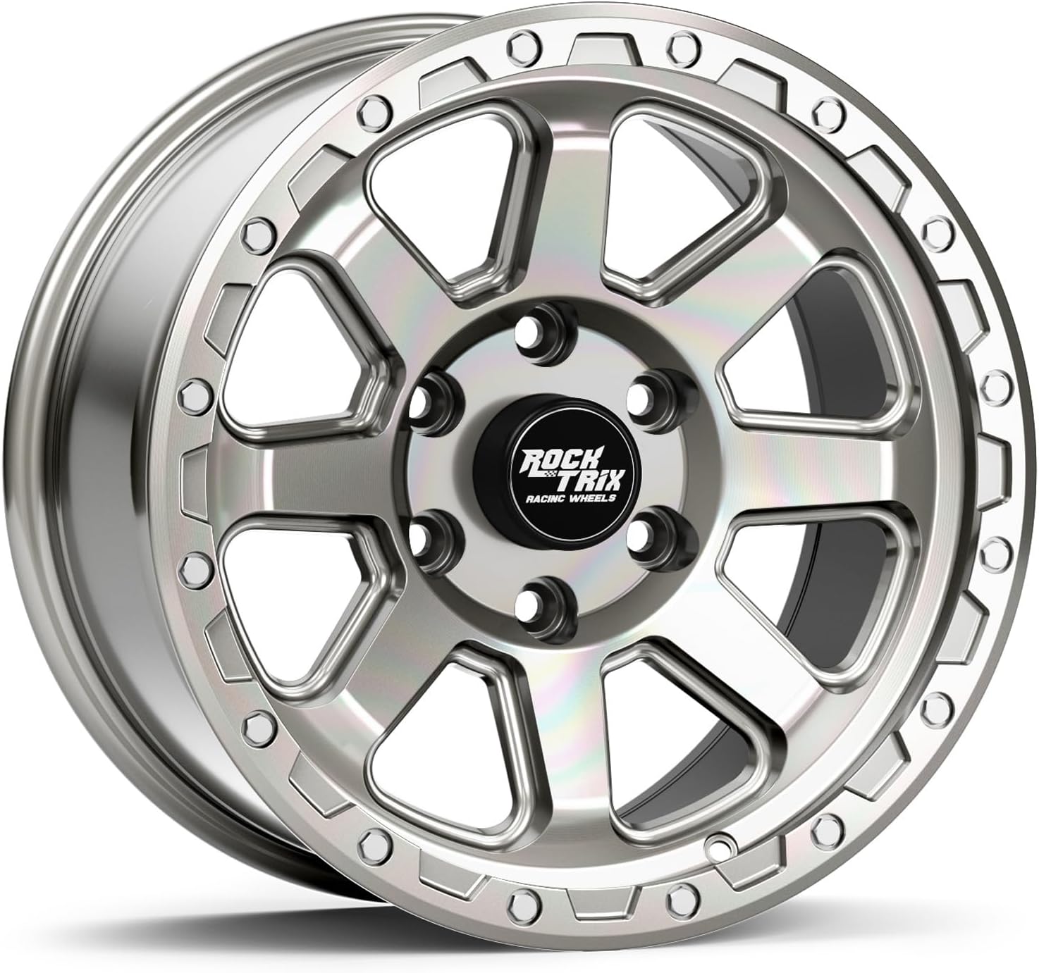 RockTrix RT116 17 inch Wheel Compatible with 2001+ Toyota Tacoma 6x5.5" (6x139.7) Bolt Pattern, 17x9 (-12mm Offset), 106.1mm Bore, Silver Polished, Also fits 2002+ 4Runner, FJ Cruiser, 99-06 Tundra